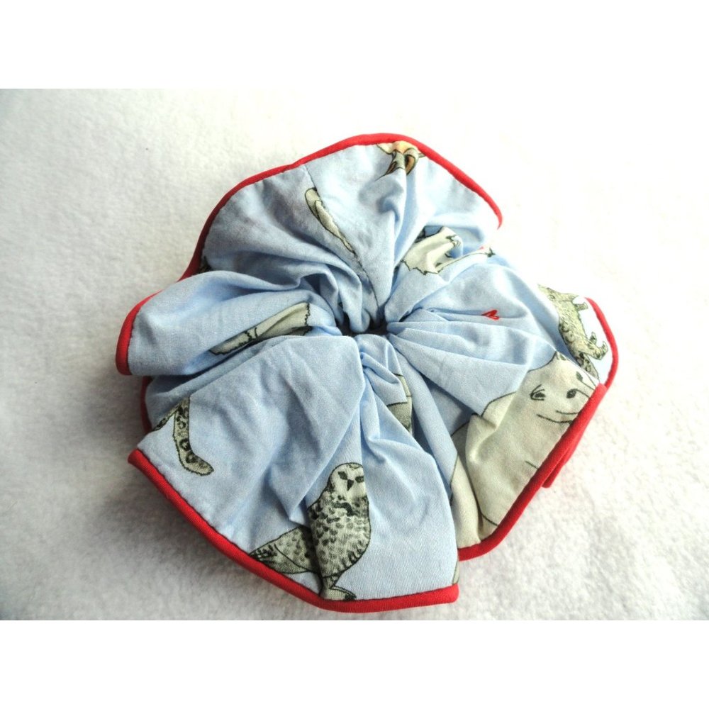 cjw "Silk Twill Scrunchie"  Blue 100% Cotton Animal Print